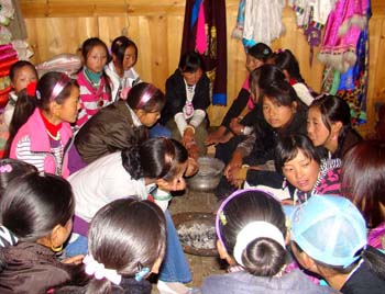 young tibetan women waiting for the wedding ceremony